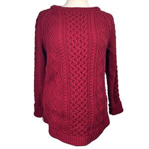 LL Bean Signature Women’s Sweater Small Red Cotton Cable Knit Pullover Zip Hem